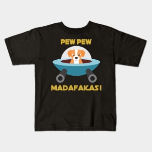 Pew Pew Madafakas Orange Dog Kids T-Shirt